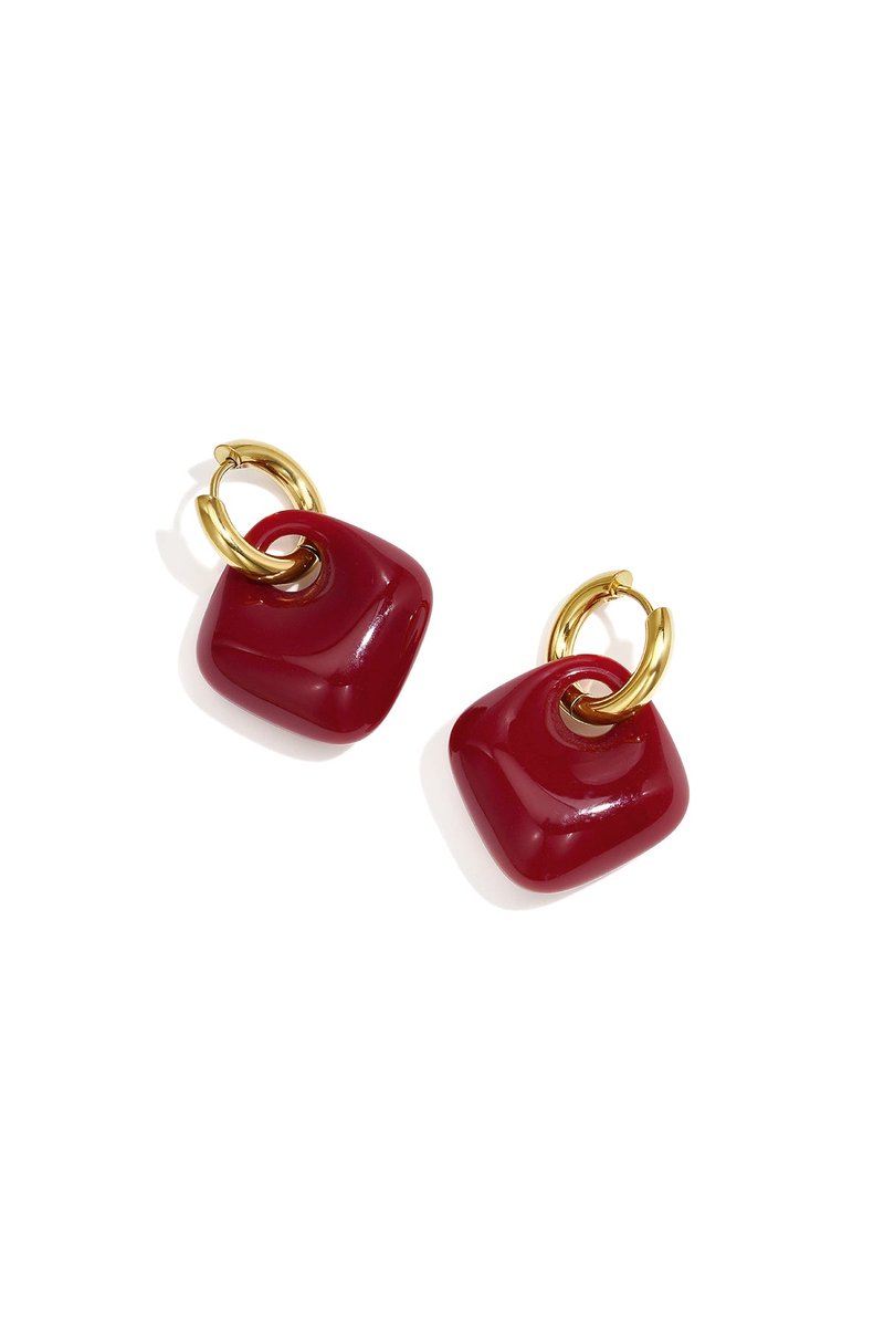 Cleo - Geometrische Oorbellen - Stainless Steel - - Red