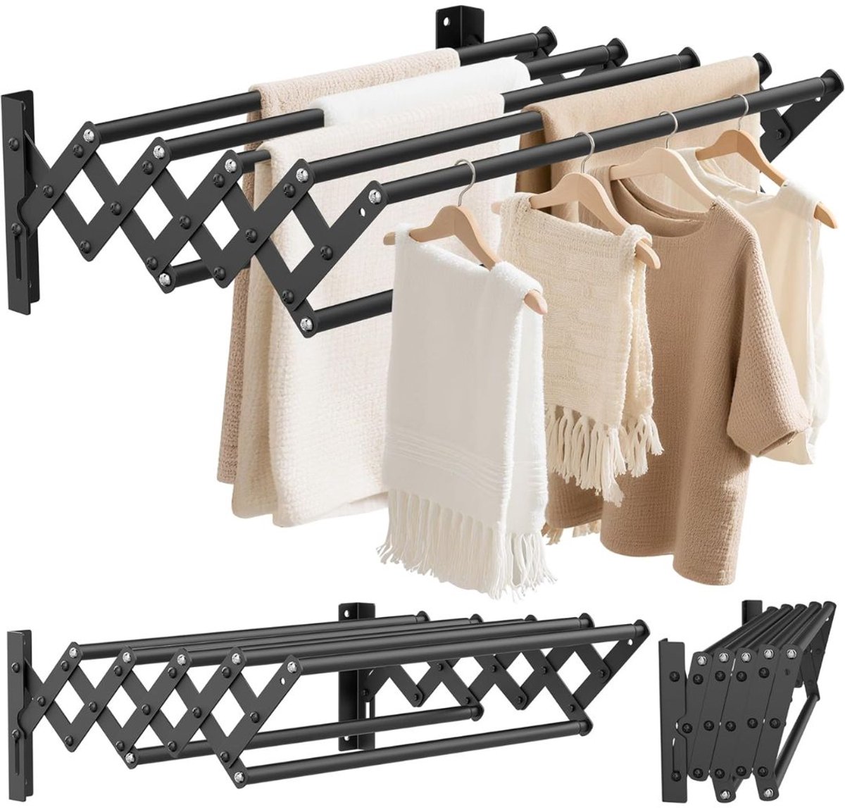 NIVA® Wanddroogrek - Ophangbaar - Wasrek - Zwart - 42cm x 13cm x 12cm