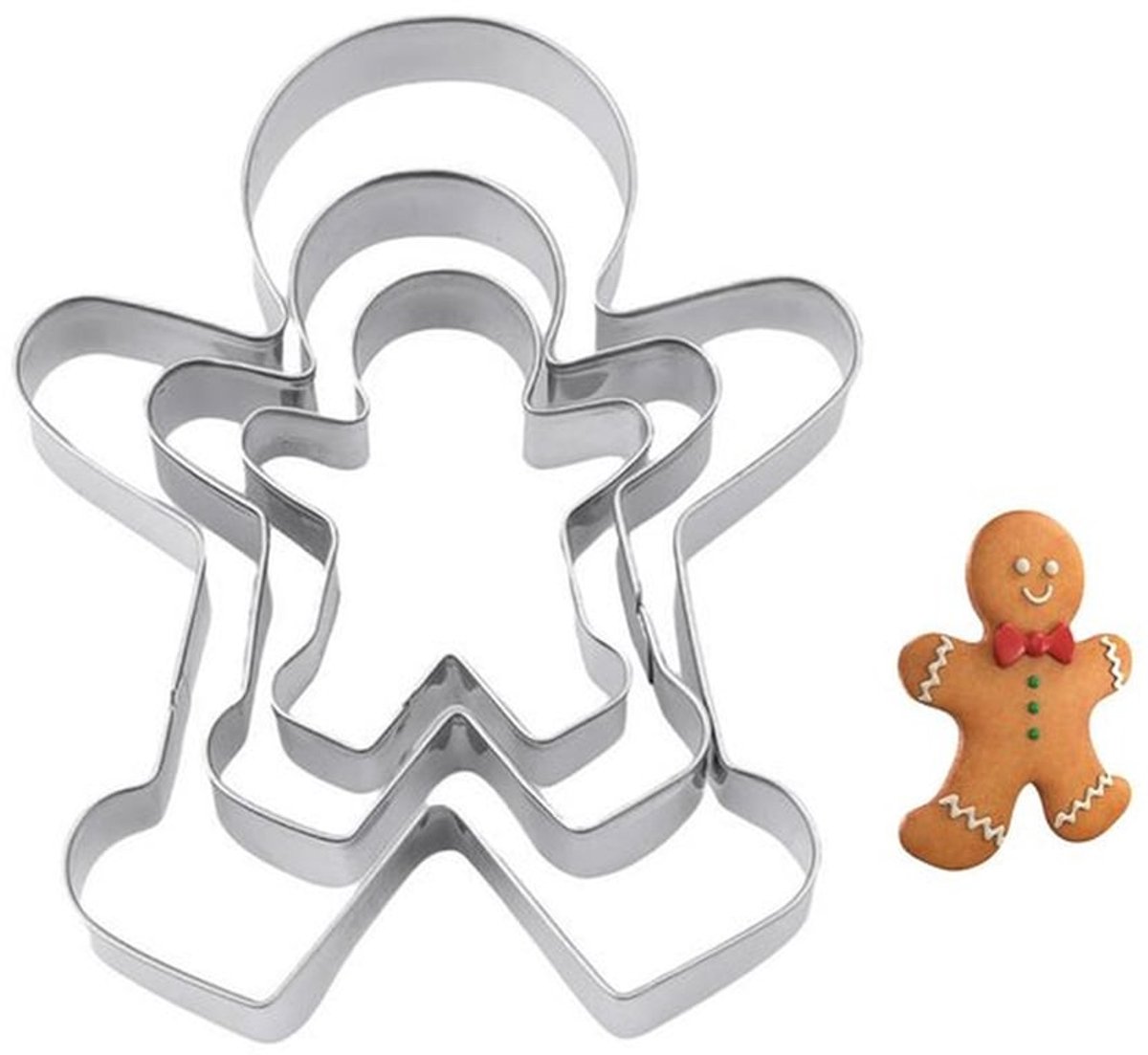 Koekjesvormpjes 3 Stuks - Peperkoekenmannetjes - Roestvrij Stalen - Taartkoekjesvormpjes - Voor Valentijnsdag/Kerstmis - Ideaal voor Verjaardagen - Koekjesuitsteekvormpjes