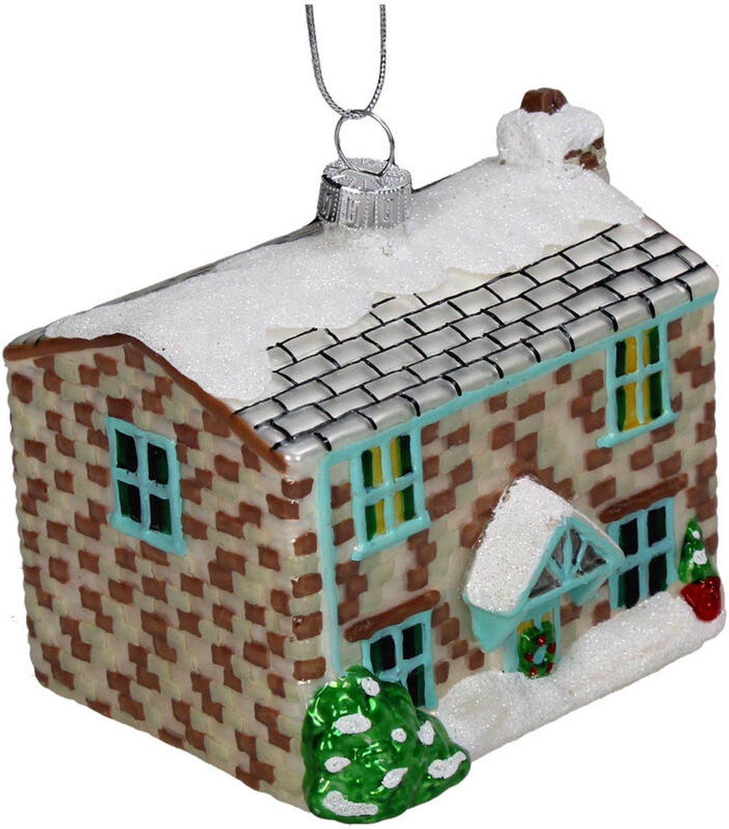 HD Collection Kerstornament Cottage van Glas Multi – 9,6 cm – Kersthanger – Kerstdecoratie