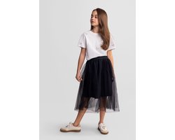 Minoti geplooide tule maxi rok meisjes - feestelijk zwart