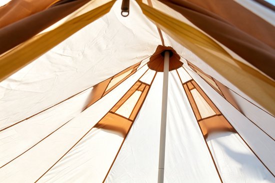 Intebiki Tipi Tent - Glamping Tent - Canvas Tent 4 Persoons - 2 meter - Met UV zonbescherming - Kampeertent - Yurt Tent met Kachelopening - Festival - Festivaltent - Waterdicht - Draagtas - beige — afbeelding 3
