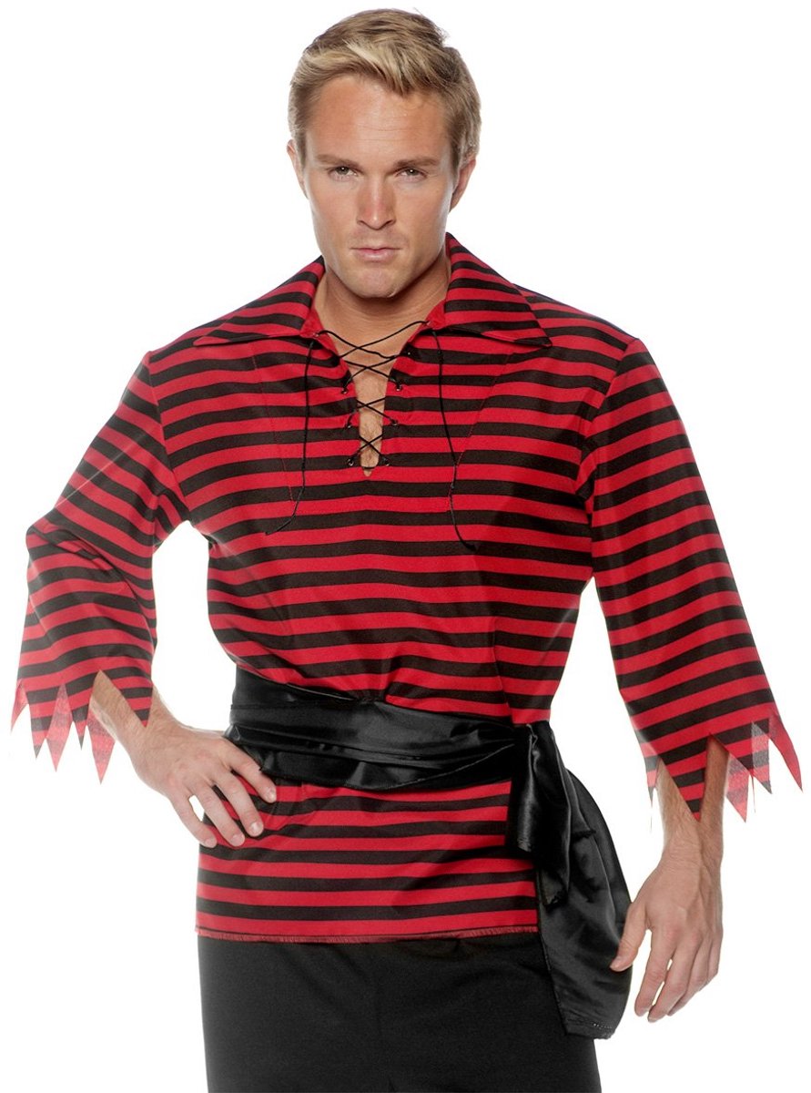 Piratenshirt zwart-rood gestreept