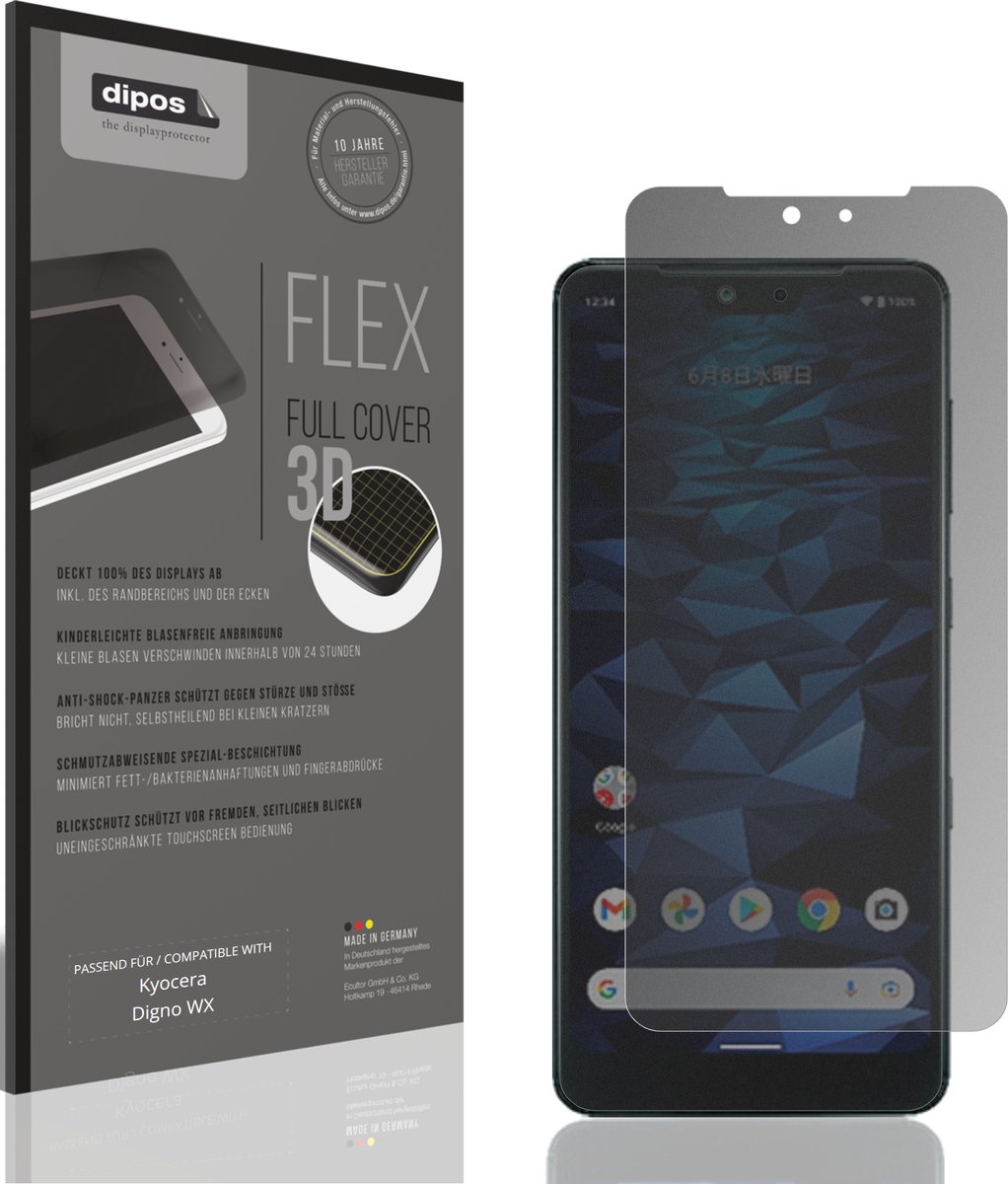 dipos FLEX – Matte Privacy Screenprotector geschikt voor Kyocera Digno WX | Volledige Schermbescherming | Case-Friendly