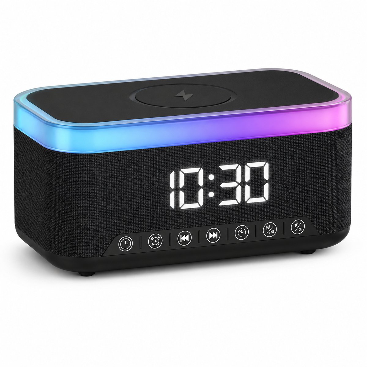 VHV Digitale Wekkerradio - Digitale Klok Slaapkamer - Draadloos opladen - Speaker met bluetooth - 13 Lichtstanden - Lichtwekker – Wekker voor kinderen & volwassenen - Zwart