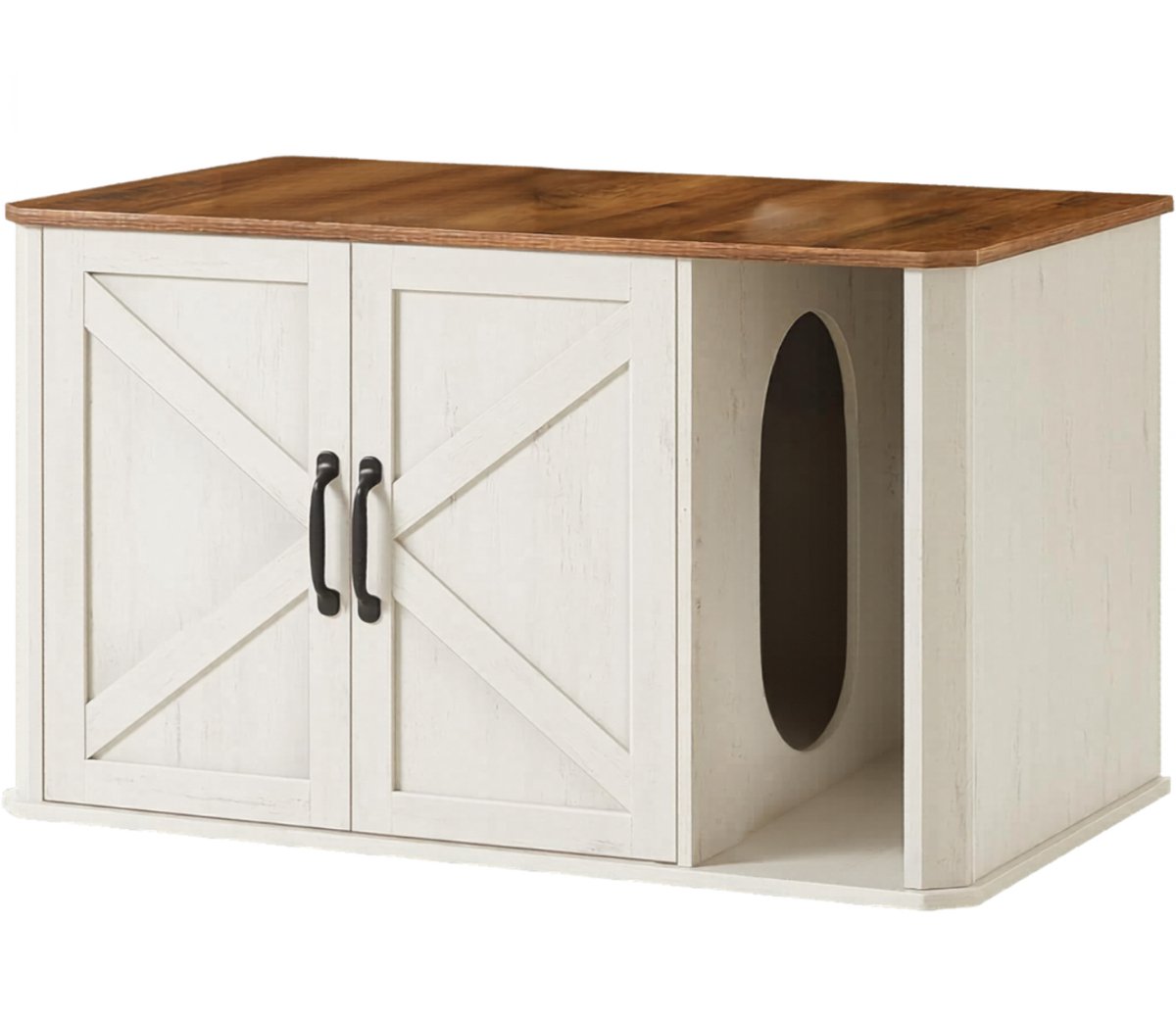 KIRA® Kattenbak Kast - Kattenbak Ombouw - Kattenkast - Bruin/Wit - 85cm x 49cm x 50cm