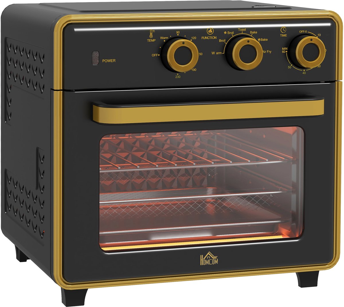 HOMCOM-Minibackofen-Stahl, Kunststoff-36L x 37,7B x 34,5H cm-Schwarz+Gold