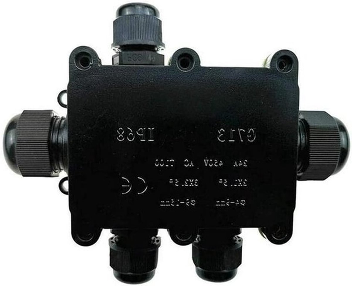 - Elektrische Waterdichte Aansluitdoos - IP68 - 5 Manier - Kabelconnector - Geschikt voor Kabeldraad - Zwart - Waterdichte Verdeeldoos IP68 elektrokast - Elektrische Aansluitdoos met 5 Connectors