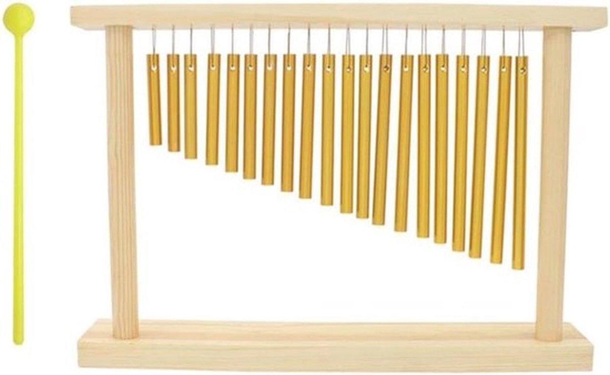 Percussie Chimes - Wind Gong - Enkele Row - 20 Tonen - Houten Stand - Stick - Percussie Instrument - Geschikt voor Muziek - Natuurlijke Kleur