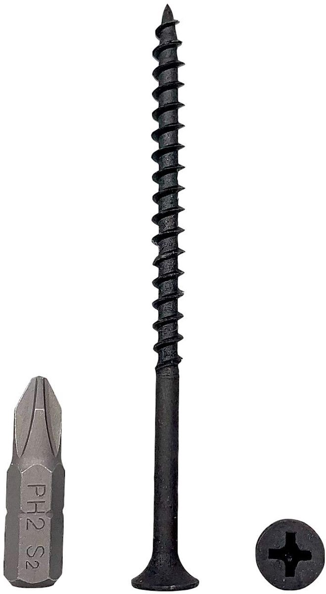 (Pack van 150 stuks) zwart fosfaat koolstofstaal 4,2 x 75 mm houtschroeven, gipsplaatschroeven, spaanplaatbevestigingsmiddelen, kruiskopkop (150, 4,2 x 75 mm)