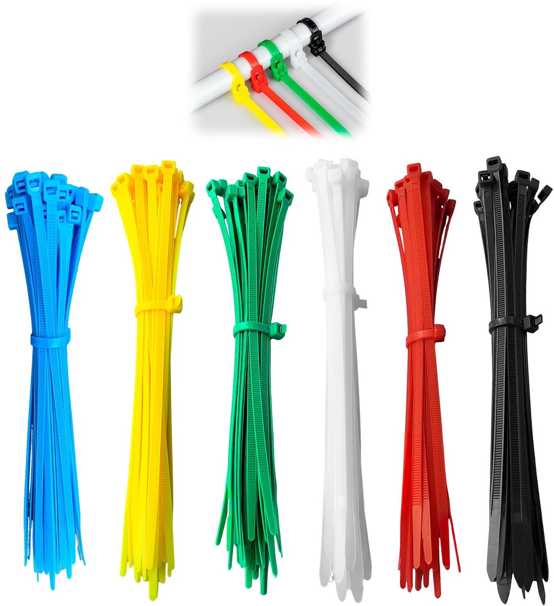 Kabelbinders, kleurrijk kabelbinders set, UV-bestendig & scheurvast voor familie, werkplaats, tuin en kabelbeheer, veelkleurig, 200 x 3,6 mm