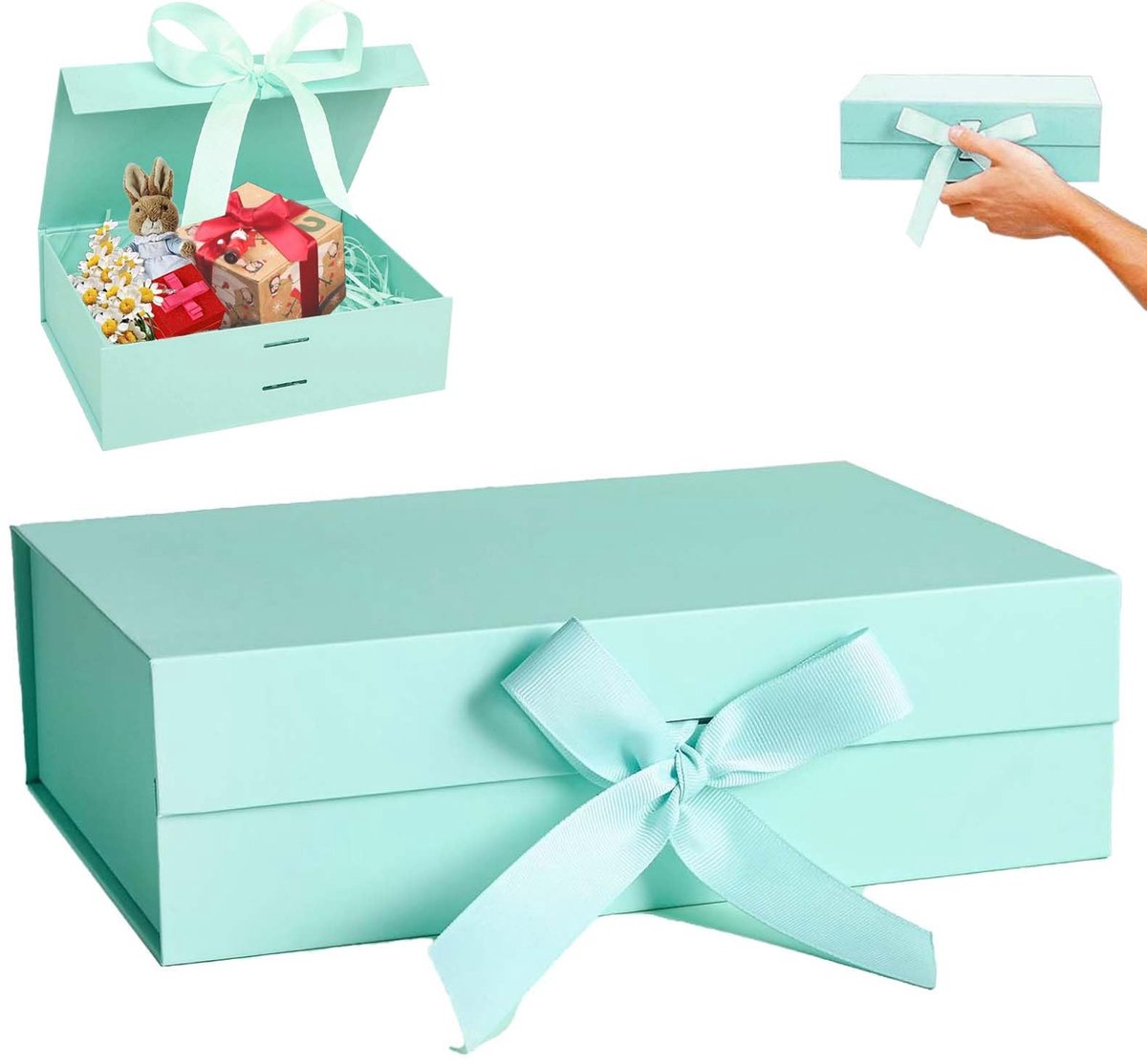 Geschenkdoos opvouwbaar 23 x 17 x 7 cm - groene decoratieve doos met deksel - magnetisch met strik - SnelShoppen