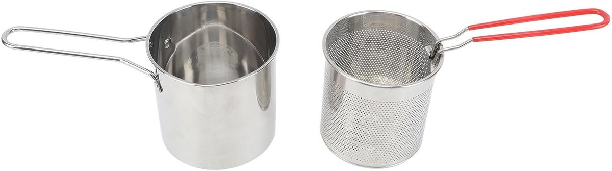 Mini Frituurpan - Kleine Friteuse - Thuis Frituren - 304 Roestvrij Staal - 26 x 14 x 14 cm - Zilver