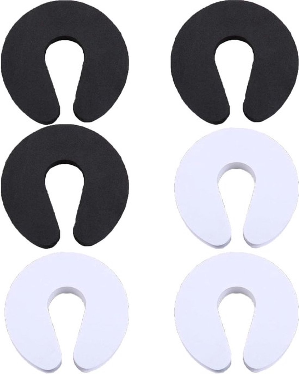 Deur Pinch Guards 6 stuks voor babyveilige deuren - Met zacht schuim - Kinderveiligheid - Vingerbescherming - Wit en zwart.