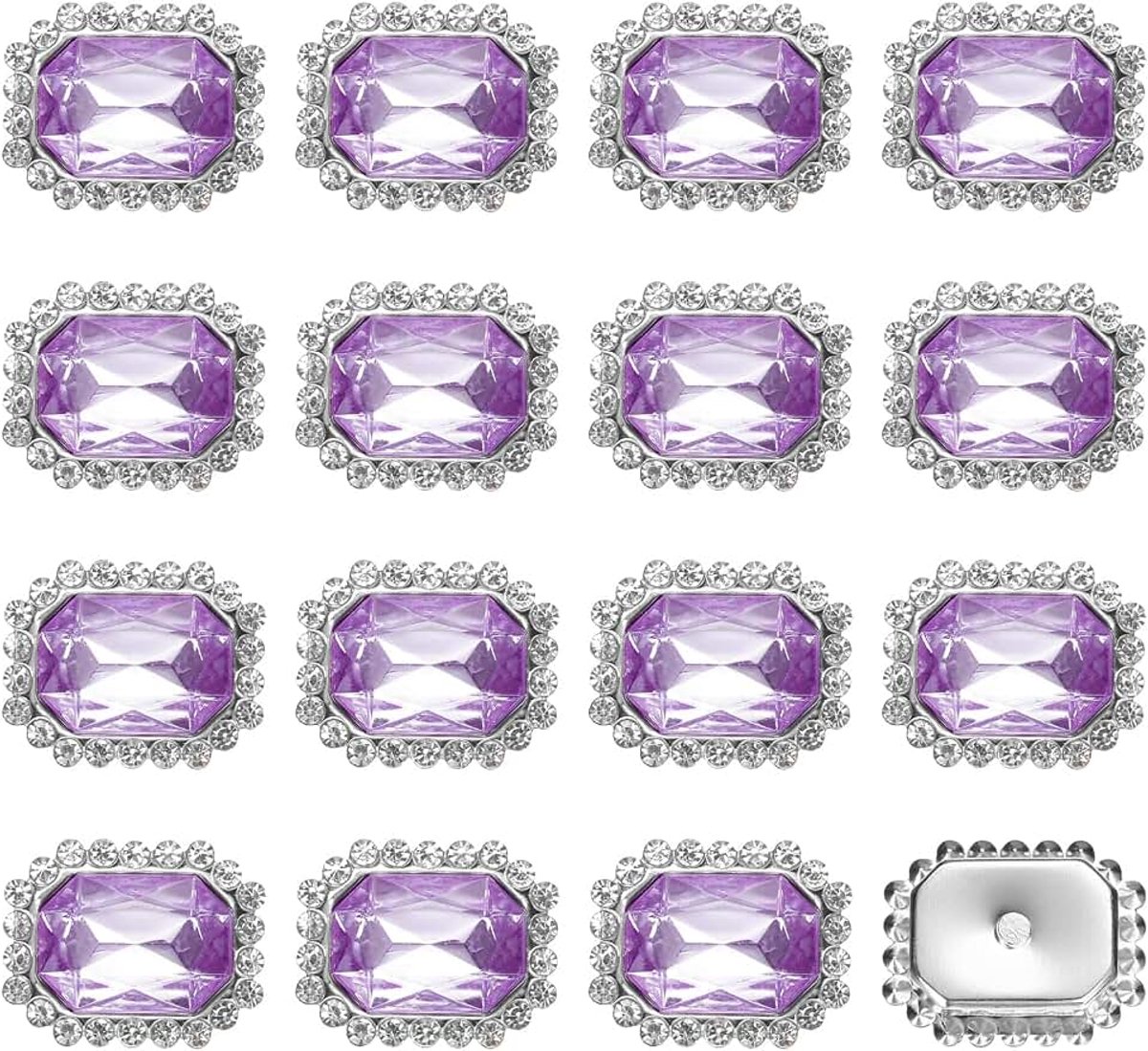 20 stuks strass-decoraties om op te naaien, strass-knopen met platte achterkant, edelstenen voor doe-het-zelf creaties, sieraden, kleding, schoenen, decoraties, zilver/paars