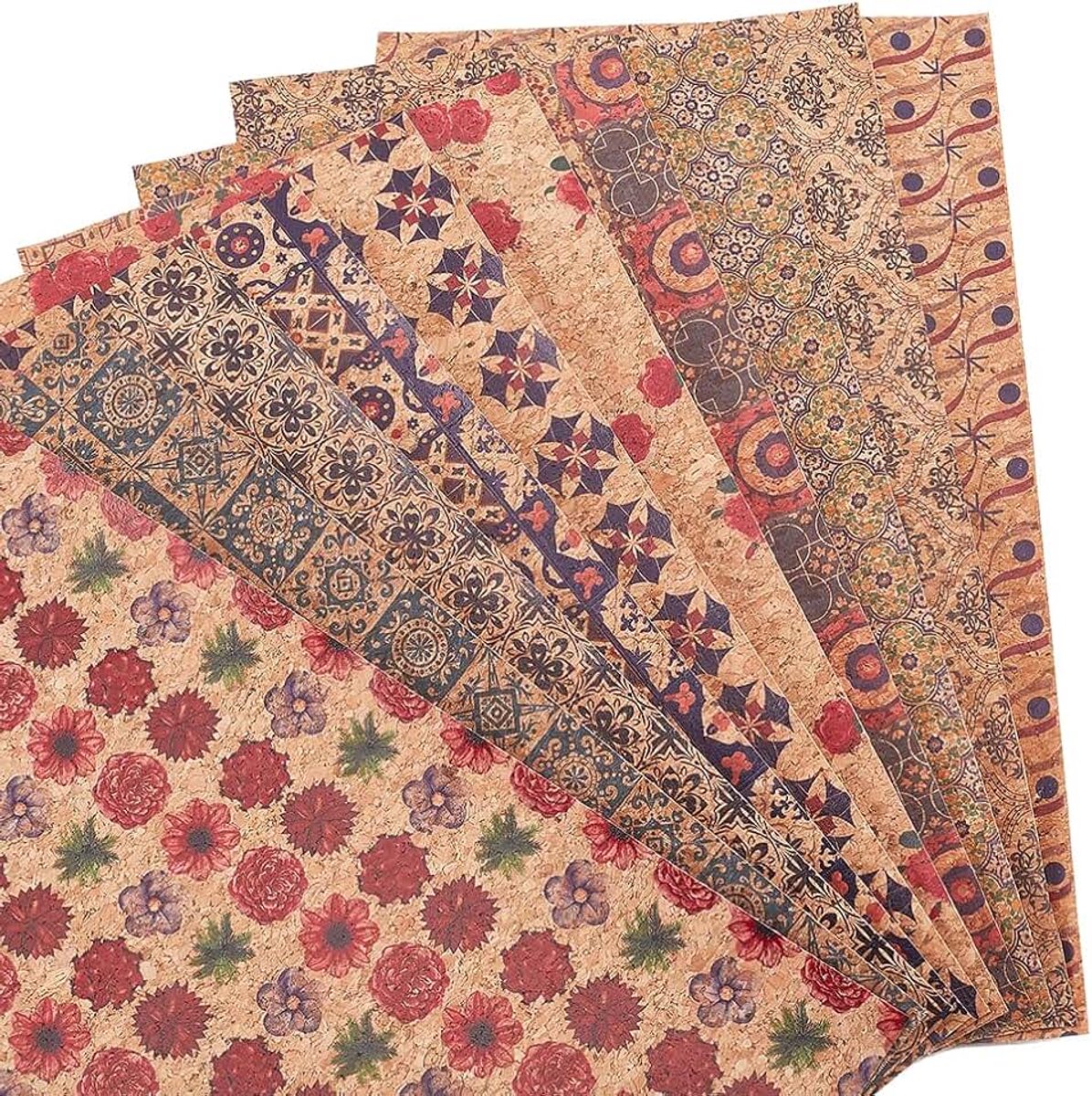 Nbeads 10 vellen 30 x 20 cm lederen bladen retro leer stofblad van leer met verschillende motieven van de middeneenheid in natuurlijke kleur, rechthoekig, model van de nerf van hout