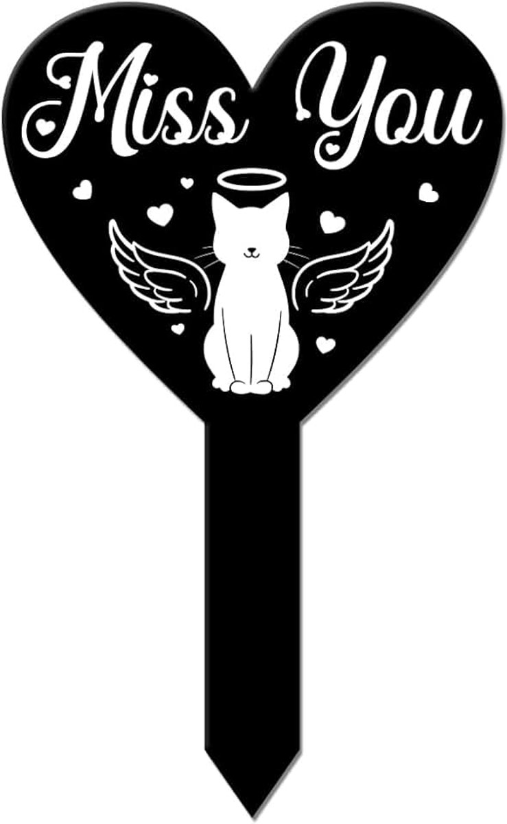 Hart Vormige Engel Kat Liefde Tuin spel Memorial Remembrance Plaque spel voor Begraafplaats Acryl Graf spel Waterdichte Sympathie Tuin spel voor Yard Grave Cemetery