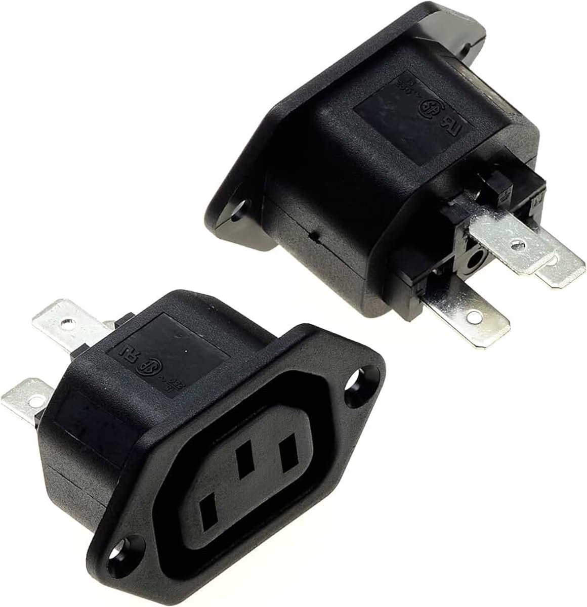 Panel Socket Flange Fix - Zwart, Pak van 2 - AC 250V 10A 320 C13 Mount Female Connector 3 Pins Inlet Module Plug Power Straight