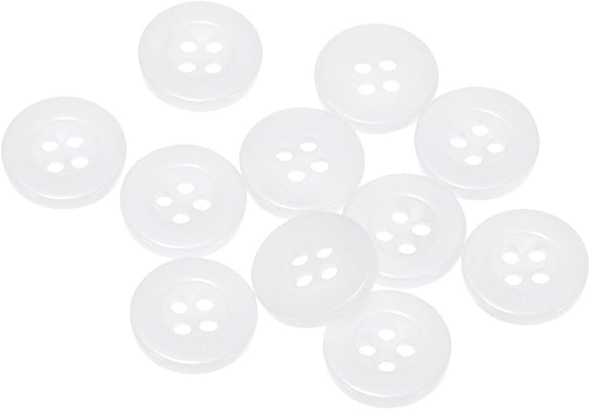 Knopen 1/2 inch (12,5 mm) hars rond plat 4-gaats ambachtelijke vervangingsknoppen voor mantels naaien kleding en doe-het-zelf, wit