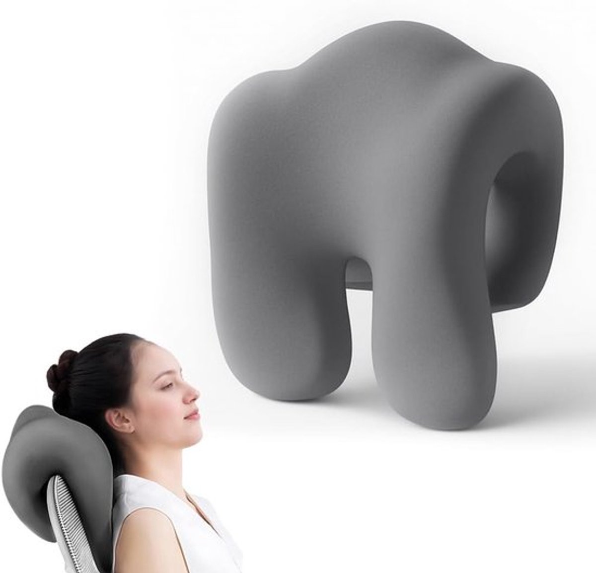 Ergonomisch Nekkussen voor Bureaustoel, Sofa en Vliegtuig - Geheugenfoam voor Optimaal Comfort en Ondersteuning in Grijs