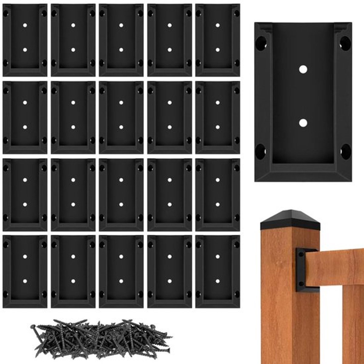 Bevestigingspunten voor leuningbeugels voor terrassen (set van 20 stuks, voor 2x4 palen) | Duurzame stalen constructie met bevestigingsschroeven | Accessoires voor het monteren van tuinhekken en terrassen buiten