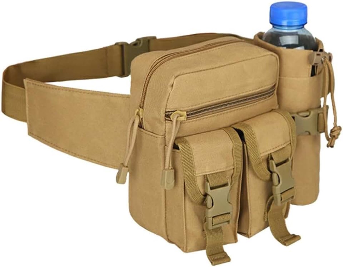 Waistpack, Waterdichte Molle Heuptas Met Waterfleshouder voor Outdoor Fietsen Wandelen Klimmen, Kaki, One Size