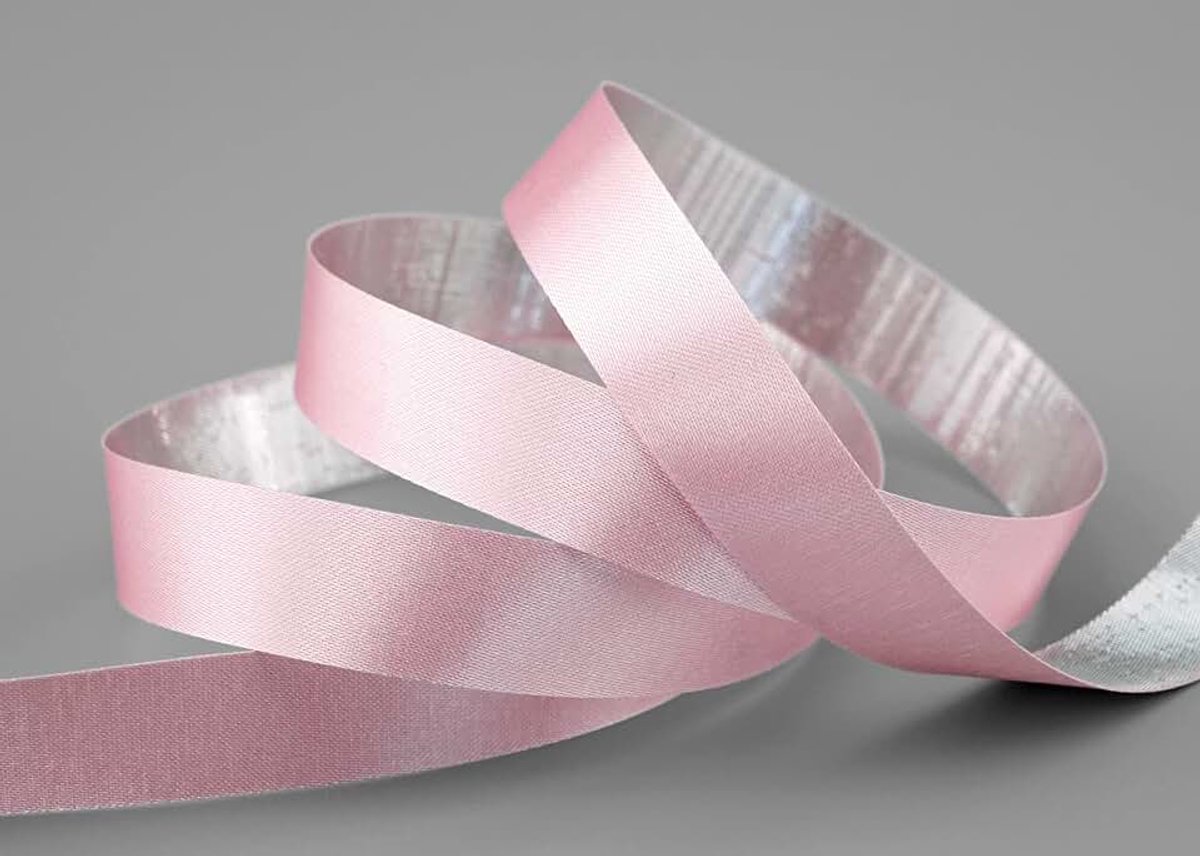 20 m x 15 mm satijnen lint dubbelzijdig roze lichtroze zilver glanzend binnenkant lint van satijn zonder draad cadeaulint decoratief lint decoratielint versieren kerst glans