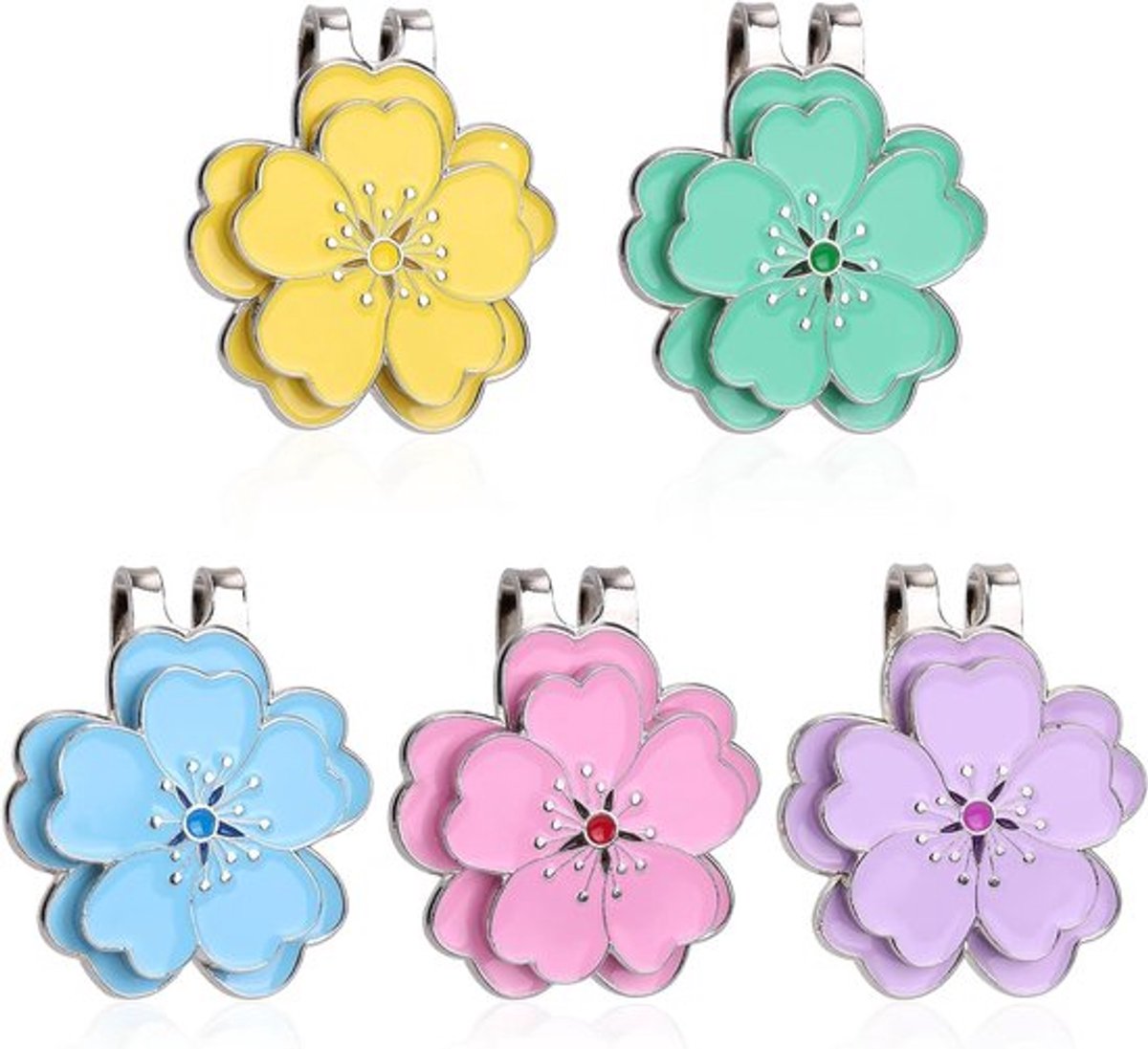 Magnetische Golfbal Marker Clips in Vijf Kleuren, Bloemvormige Accessoires voor Golfhandschoenen en Caps voor Mannen en Vrouwen