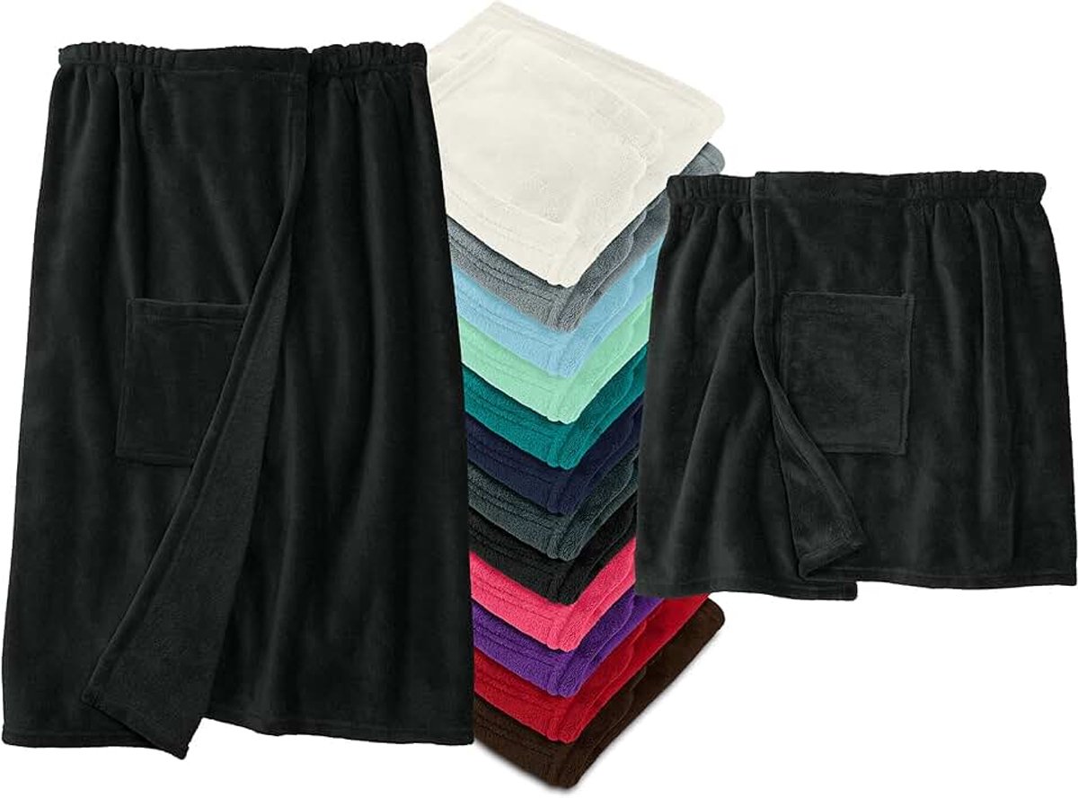 Npluseins Saunakilt met klittenbandsluiting - dames en heren - knuffelfleece 777.991, dames L/XL, zwart