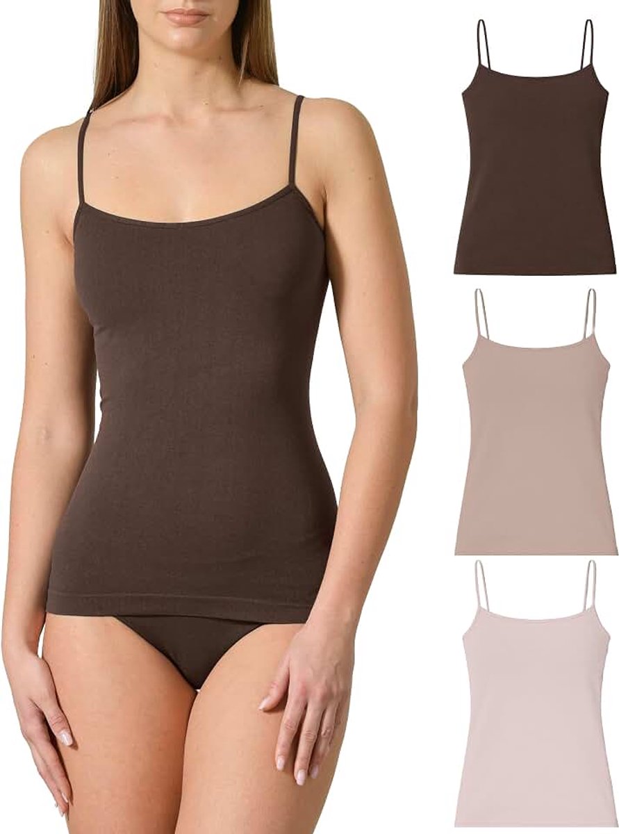 Tanktop voor dames, microvezel, smalle schouders, 3 stuks, elegant, ondergoed zachter dan tanktops voor dames, katoen, zonder naden, voor damesondergoed, gemaakt in Italië