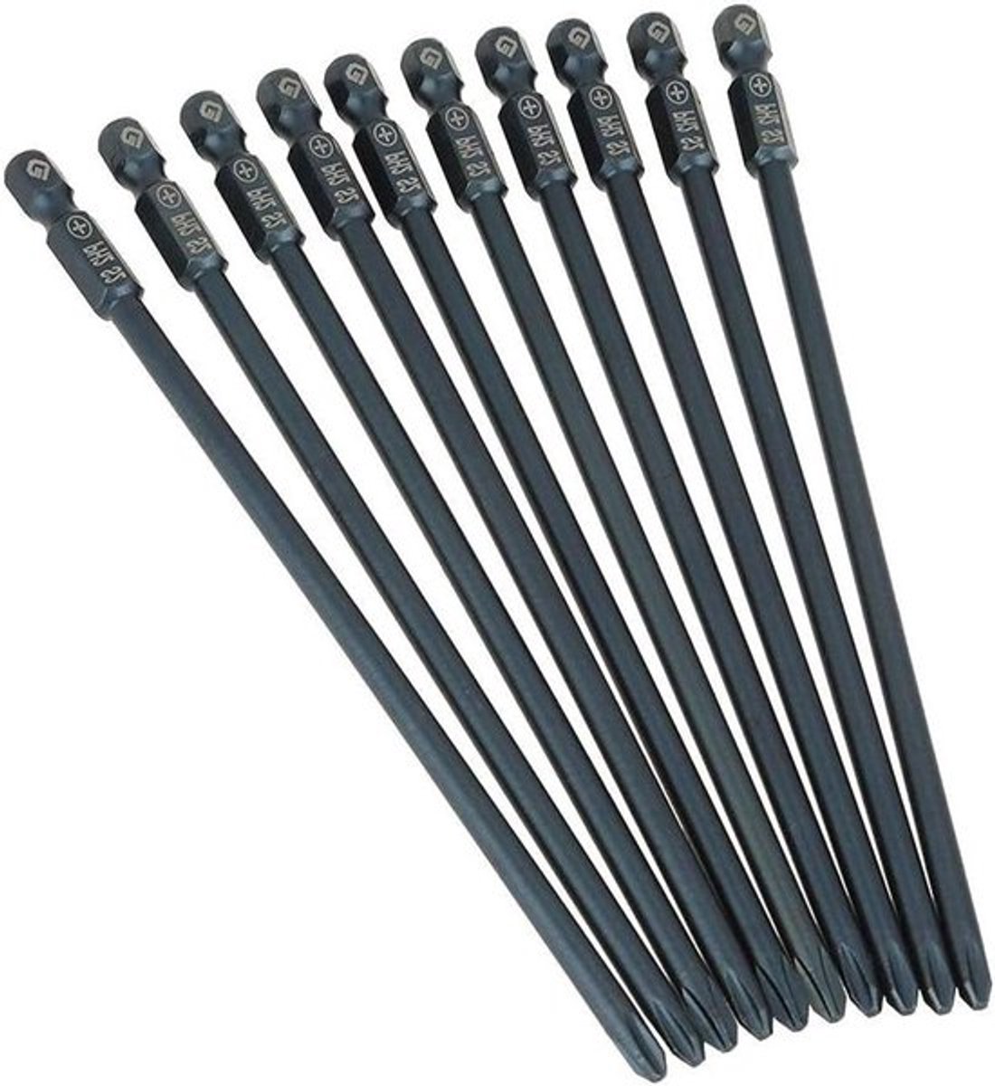 10-delige Phillips Bit Schroevendraaier Set van S2 Staal 1/4 Inch Hex Shank 150 mm met PH2 Kruiskop, Magneetbitset voor Draaibank en Elektrisch Gereedschap
