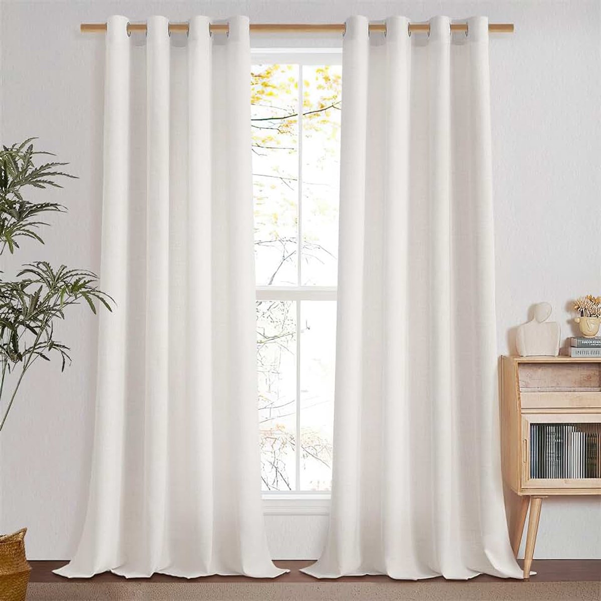 Gordijnen met ringen voor interieur 2 stuks moderne woonkamer gordijnen linnen transparant voor slaapkamer woonkamer raam gordijn kinderen slaapkamer ivoor wit 140 x 200 cm