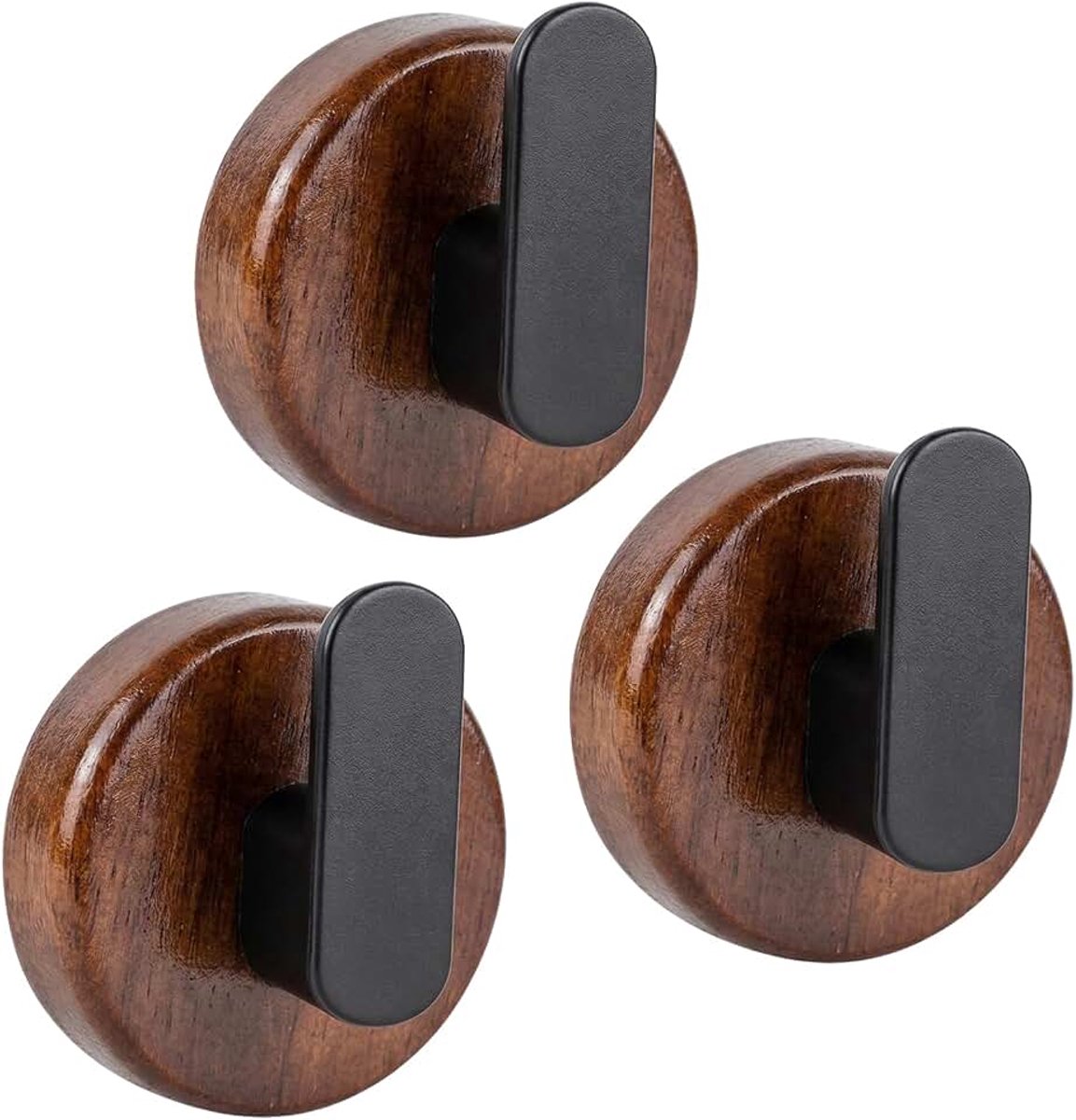 3 haken met zuignap, wandhaken zonder boren, van walnoothout en koolstofstaal, robuuste zuignap voor badkamer, keuken, handdoeken en jassen, zwart