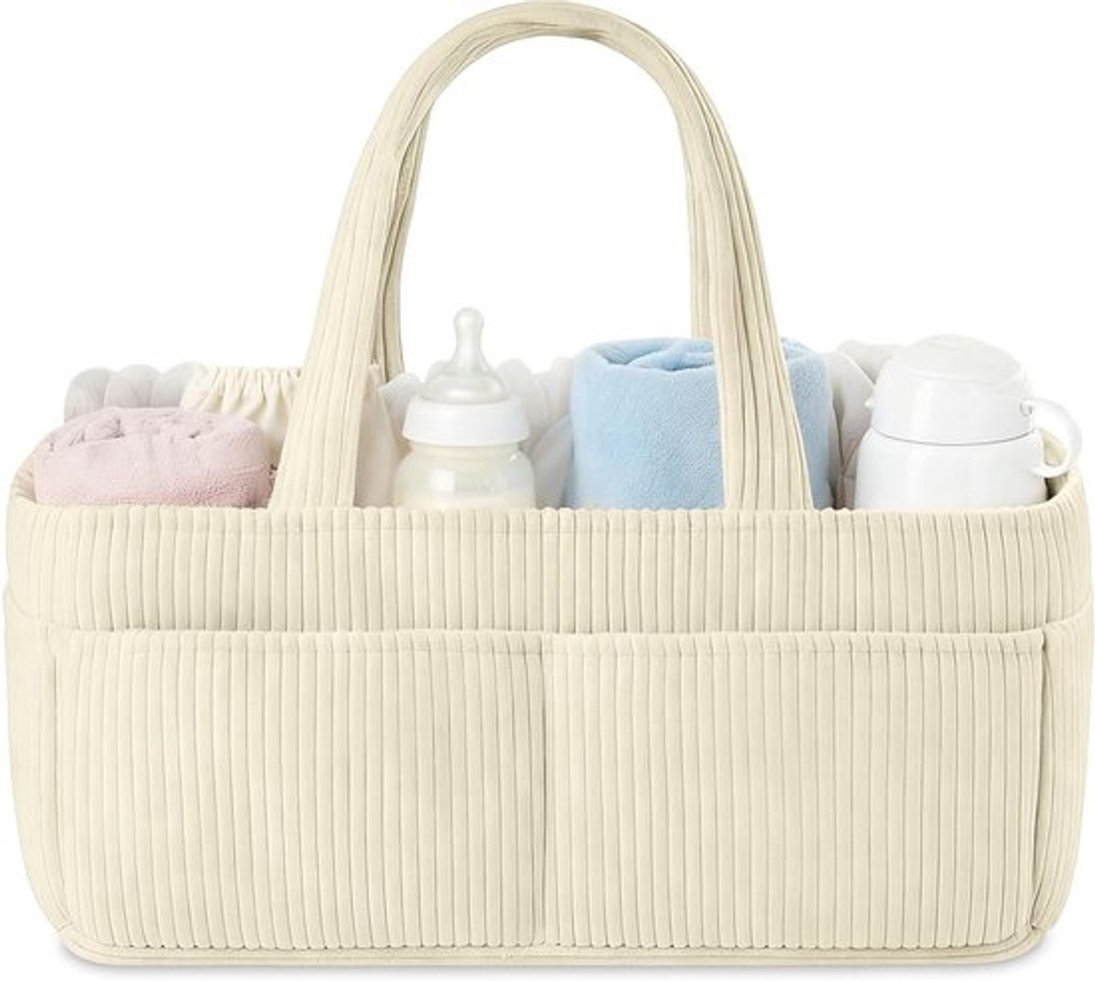 Organiser voor luiers en babybenodigdheden, draagbare caddy met vakken voor vochtige doekjes en verzorging, crème kleur