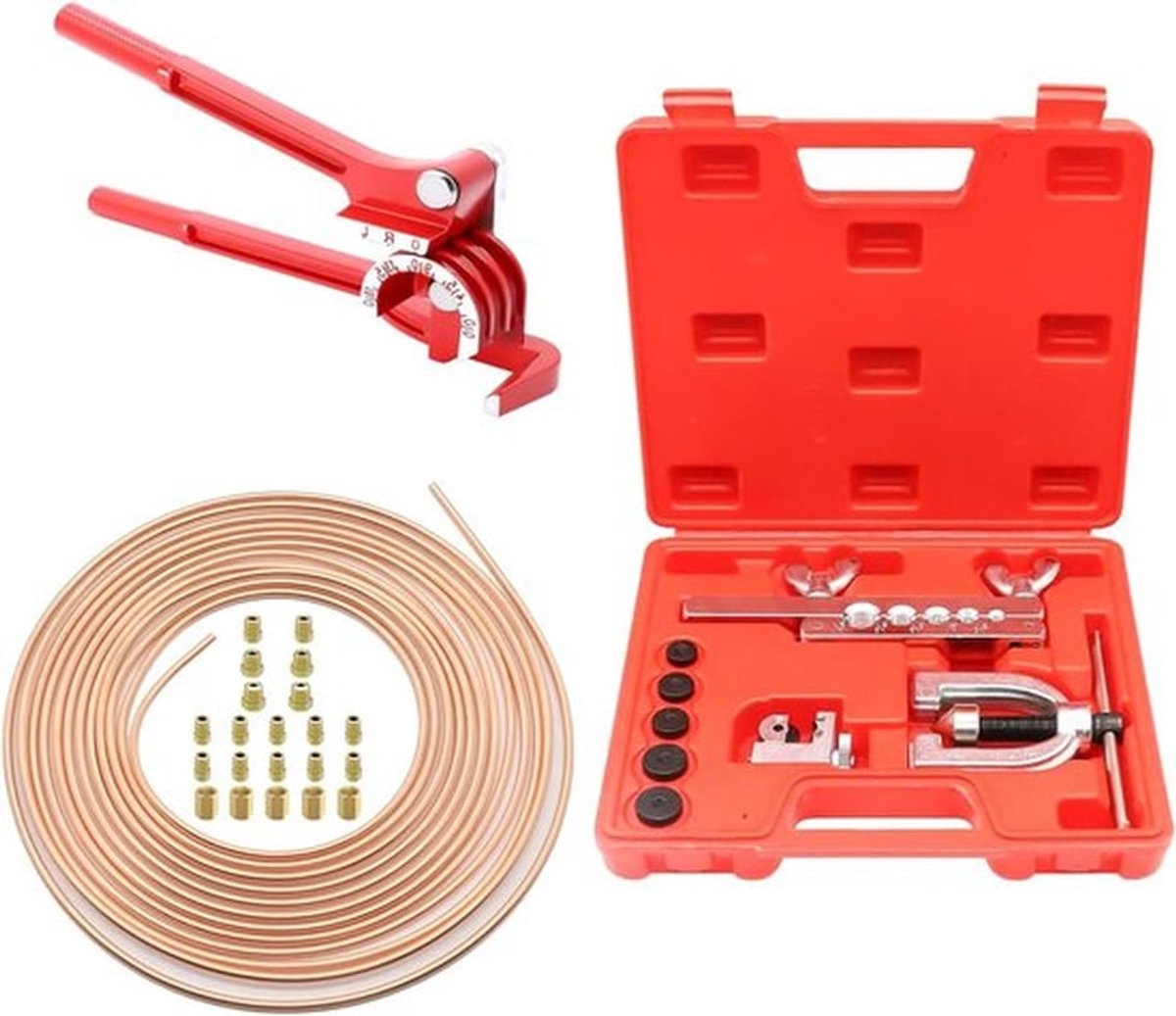 Complete set voor het verlengen van remleidingen, inclusief 180° remleiding buiger, 7.62 m Ø 4.75 mm remleiding met 16 aansluitingen en 5 connectors, ideaal voor hydraulische remsystemen en klussen aan voertuigen