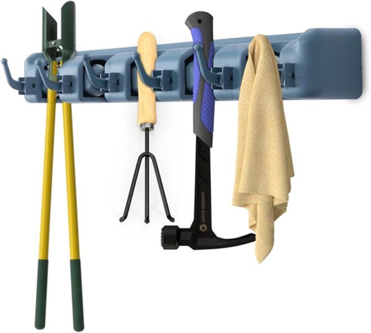 - Tuingereedschapsrek - Organizer - Schuur en garage - Haken - Ophangsysteem - Geschikt voor tuingereedschap - Opbergsysteem - Grijs - Metalen rek met haken - Voor tuin en garage.