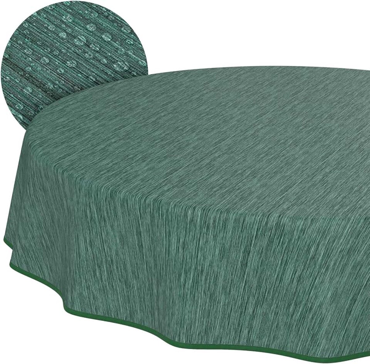 Tafelkleed Afwasbaar Wasbaar Tafelzeil Linnen Look Waterafstotend Rond 140 cm Groen met Zoom – Tuintafelkleed Onderhoudsvriendelijk
