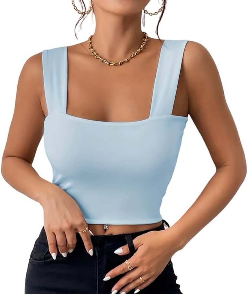 Tanktop voor dames, sexy crop top, mouwloos, vierkante hals, slim fit, zomertop, chic en elegant, nauwsluitende basics, Y2K, vest, cami, top, hemdje, sport, cami, modieus, streewear