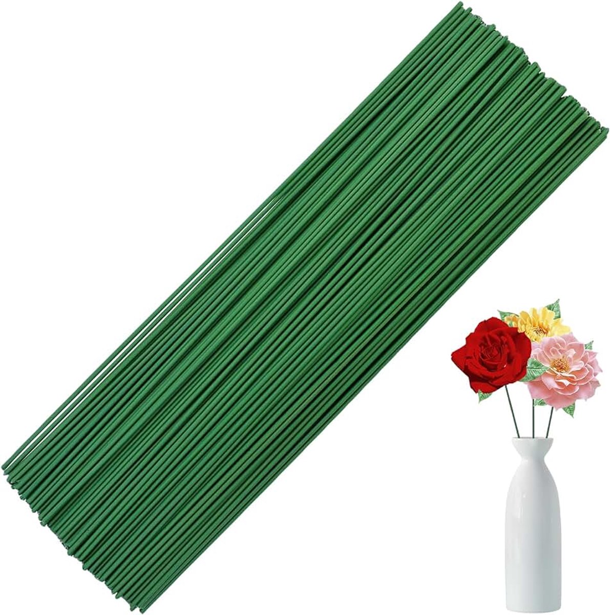 Draad, 30 cm groene steekdraad, kunsthandwerk, bloemstelen, voor doe-het-zelf creaties, kransen, kunsthandwerk, kunstbloemen, woondecoratie