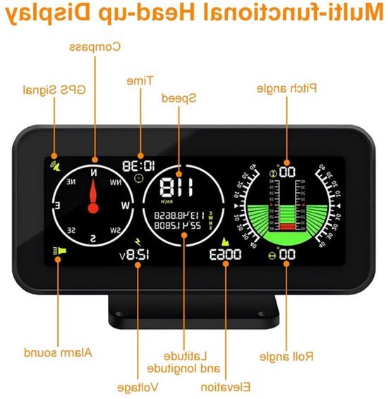 Snelheidsmeter en hellingsmeter voor offroad voertuigen met GPS, spanningsmonitor en vermoeidheidsalarm — afbeelding 2