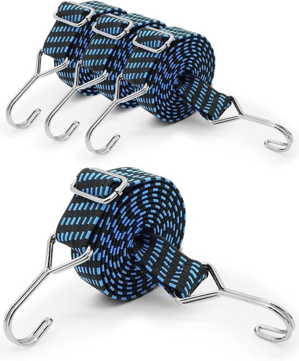 Spanrubber met haken voor bagagespanning - set van 4 - 2 meter - extra sterk - expander - rubberen touw voor fiets, motorfiets, auto en camping.
