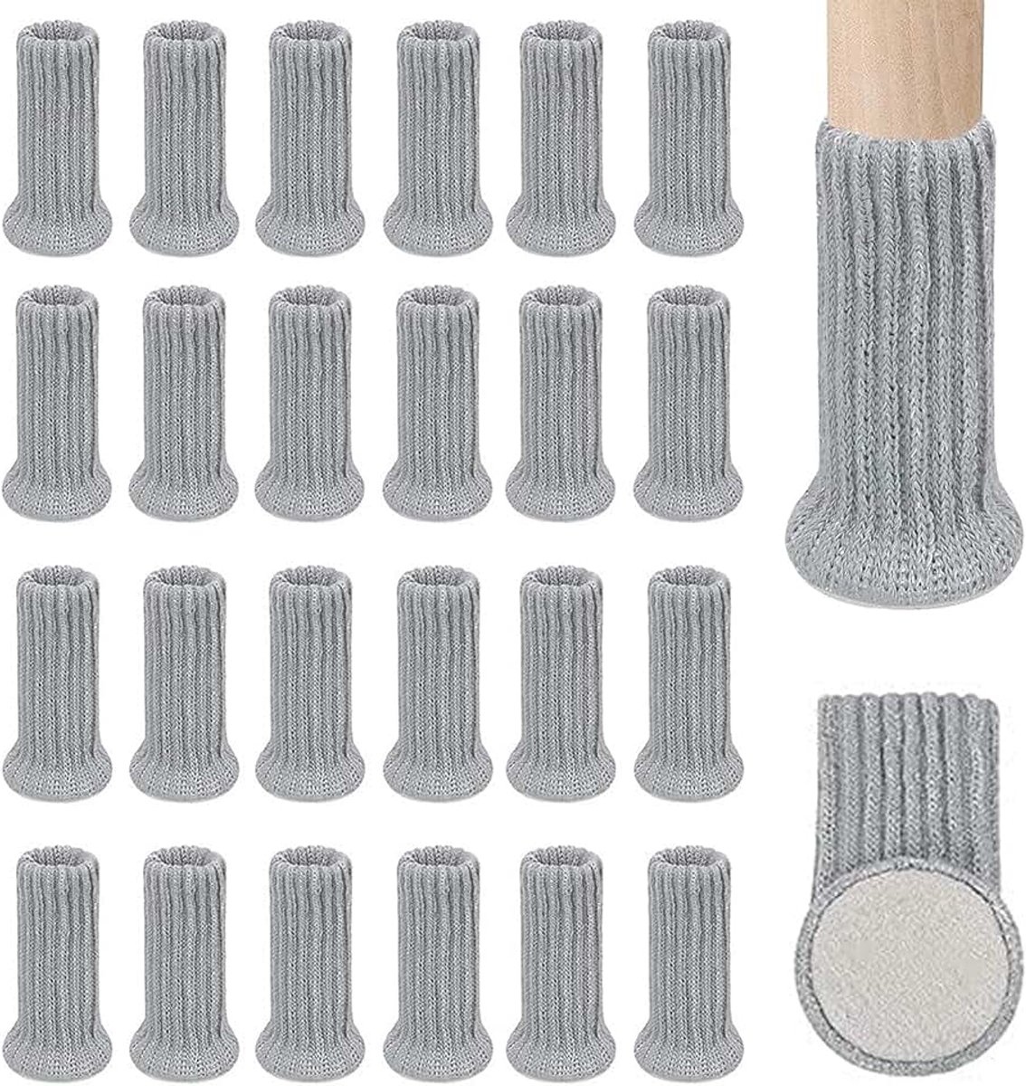 Meubelschoenen, 24 stuks stoelpootbeschermers, stoelpootdoppen, stoelpootsokken, meubelsokken voor meubels, tafel, vloerbescherming, vermijd krassen en geluiden (grijs)
