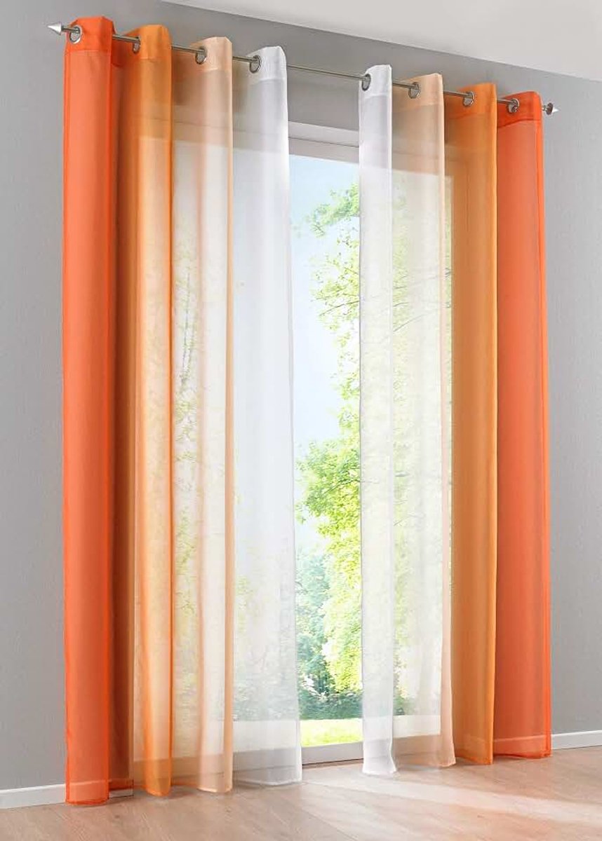 2-pack gordijnen verticaal kleurverloop print transparant »Modena« met oogjes en gordijnhouders, gordijn, deco-gordijn HxB 225x140 cm oranjetinten, 10000183