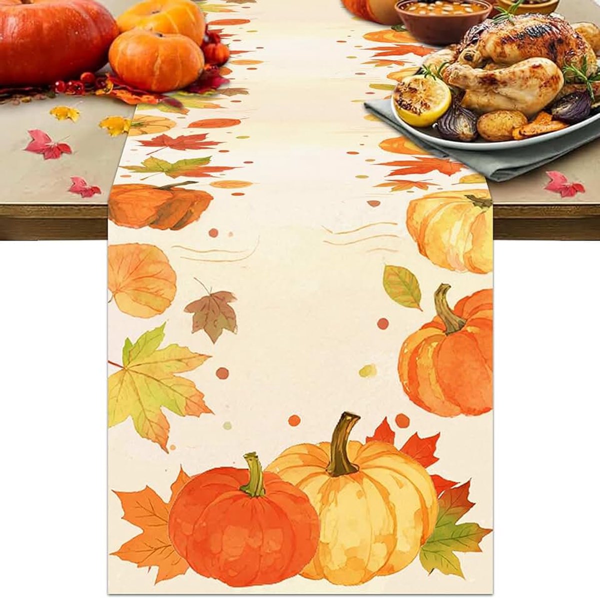 Tafelloper herfst, herfst, pompoen, Thanksgiving-loper, herfstloper, tafelloper, herfstloper, herfstloper, herfsttafelloper, 180 x 35 cm, herfstdecoratie voor binnen voor woonkamer, keuken, eetkamer