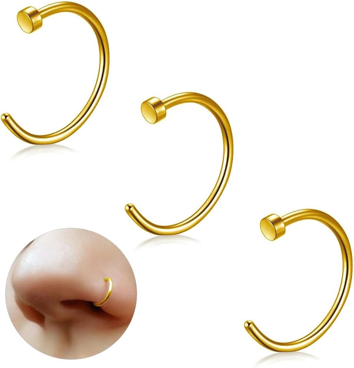 Titanium nep neusgat piercing septum neus tragus helix conch nep neuspiercing dames heren 18G 20G 6MM/8MM/10MM zilver goud 3 stuks hypoallergeen nep neusgat piercing