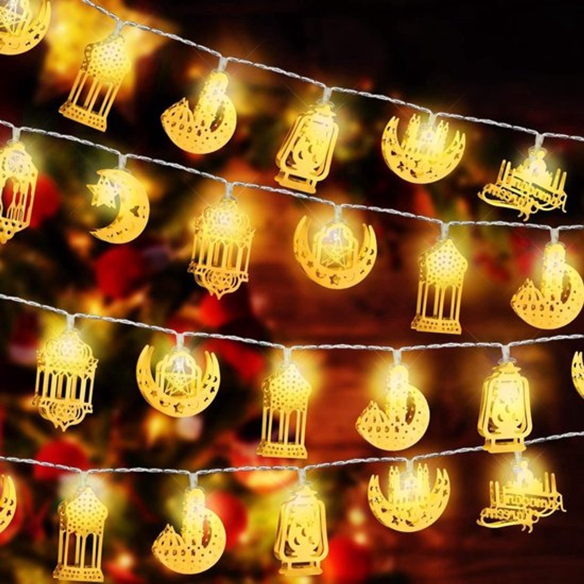 20 LEDs Eid maan ster Ramadan Eid-lichtreeks - kerosine-lantaarnlamp - Werkt op batterijen - Eid Mubarak-lampen - Eid al-Adha decoraties - Ramadan buitendecoratie - Feestartikelen