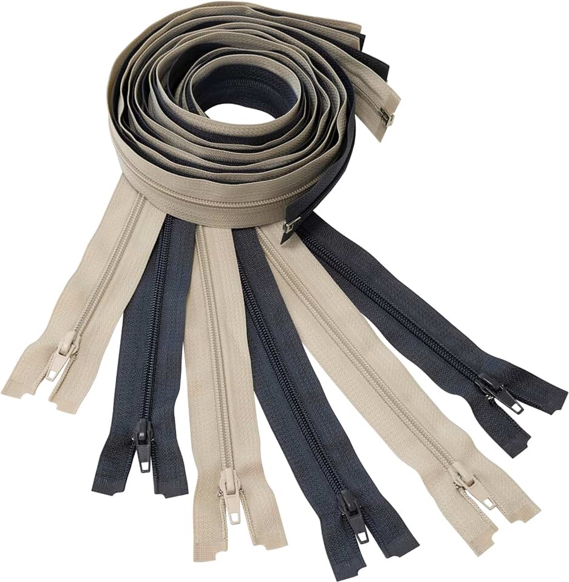 - Set van 6 Spiraalritsen N°5 95 cm deelbaar met schuiver | van metaal nylon polyester | kleur lichtbeige en donkergrijs