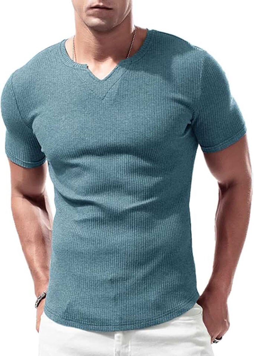 Sport-T-shirts met lange mouwen en korte mouwen voor heren, V-hals stretch, gespierde pasvorm, casual ondergoed, thermo-shirt voor heren, lichtgewicht T-shirt met lange mouwen en korte