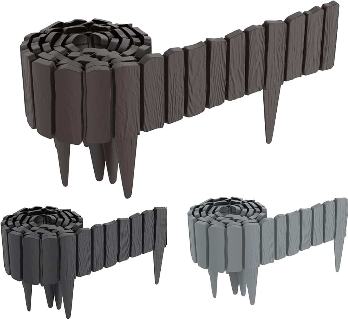 Tuinkanten Kunststof 4,6 m Houtlook Beetbegrenzing Beetrand met 10 cm Pennen Houtimaterij geïmiteerd Maaikant Palisade Tuinhek voor Tuin, Bruin