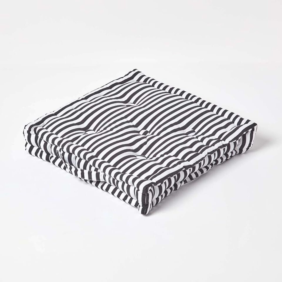 - Pin Stripe Black - 100% Katoen - Groot Vloerkussen - Zwart en Wit - 50 x 50 x 10 cm Vierkant - Indoor - Tuin - Eetkamerstoel Booster - Zitkussen Kussens.